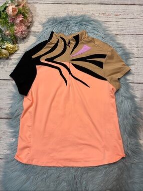 Jamie Sadock Zebra Striped Quarter Zip Neon Orange Short Sleeve Golf Top